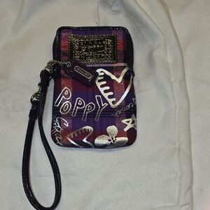 NWOT- Vintage Coach POPPY Purple Plaid Wristlet w/ credit Card Slots